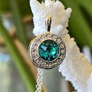 Teal Halo Necklace Made with Swarovski Crystals